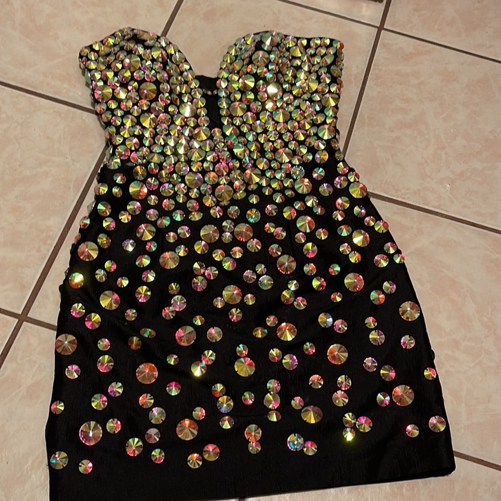 Jovani Strapless Rhinestone Mini Dress – Size 2